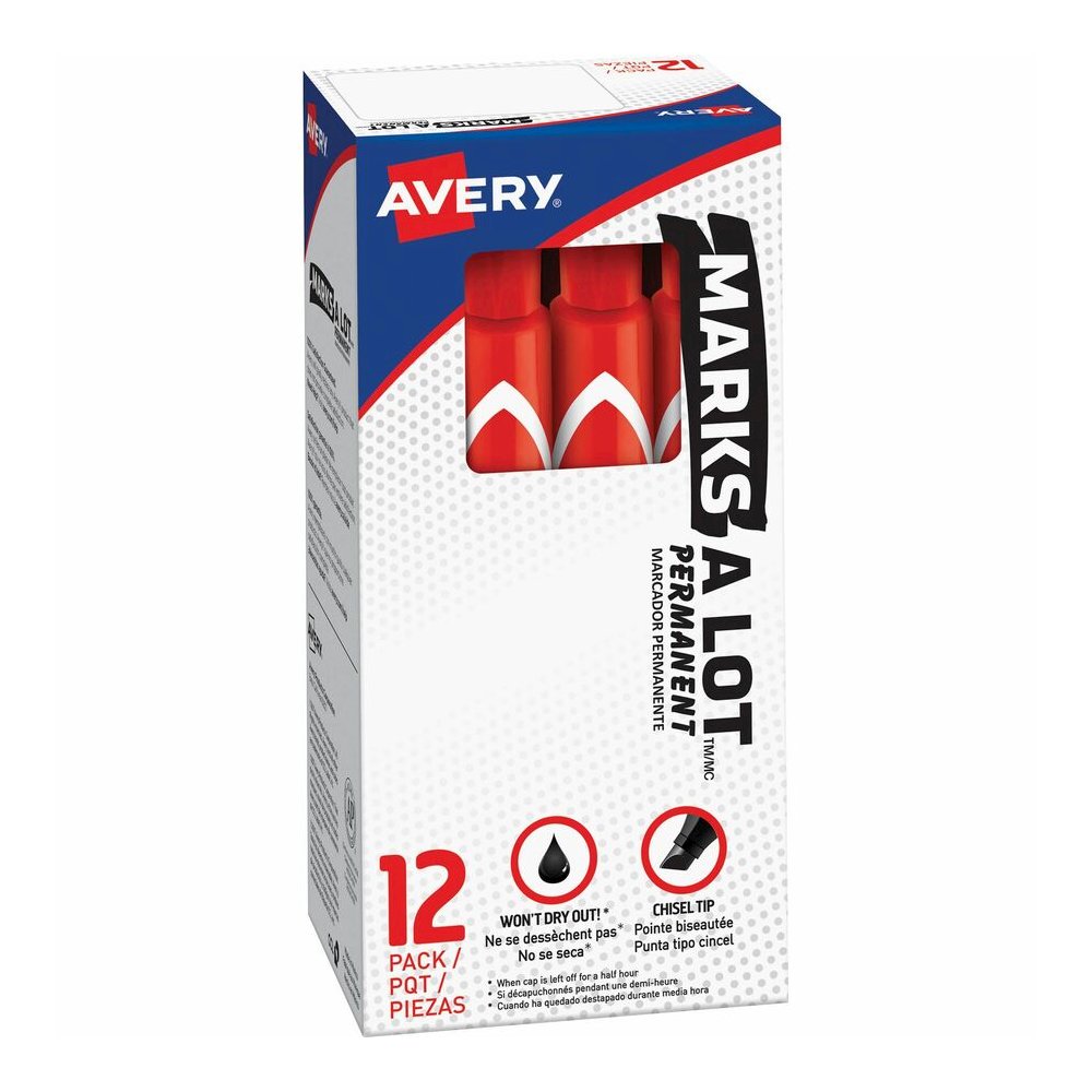 Avery&reg; Marks A Lot Large Desk-Style Permanent Markers - Red Ink - Red Plastic Barrel - 1 Dozen. Picture 2