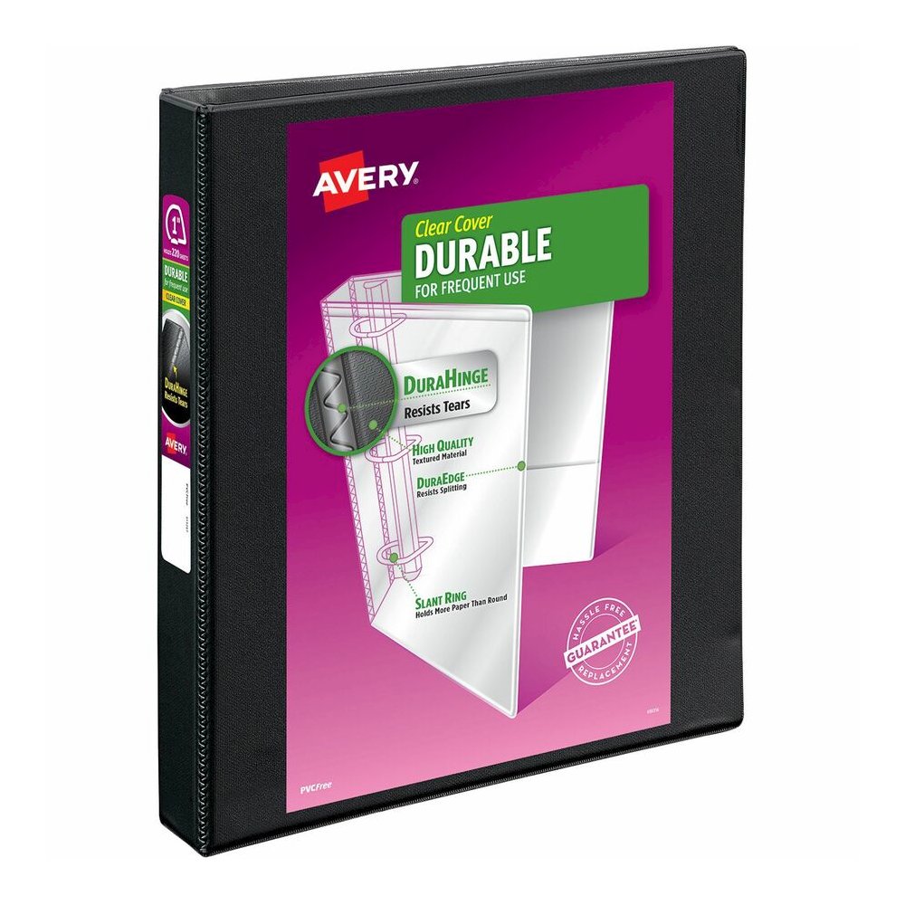 Avery&reg; Durable View Binder - EZD Rings - 1" Binder Capacity - Letter - 8 1/2" x 11" Sheet Size - 275 Sheet Capacity - 3 Ring - Fastener: D-Ring - Pocket: 4, Internal - Poly - Black - Recycled - Ea. Picture 6