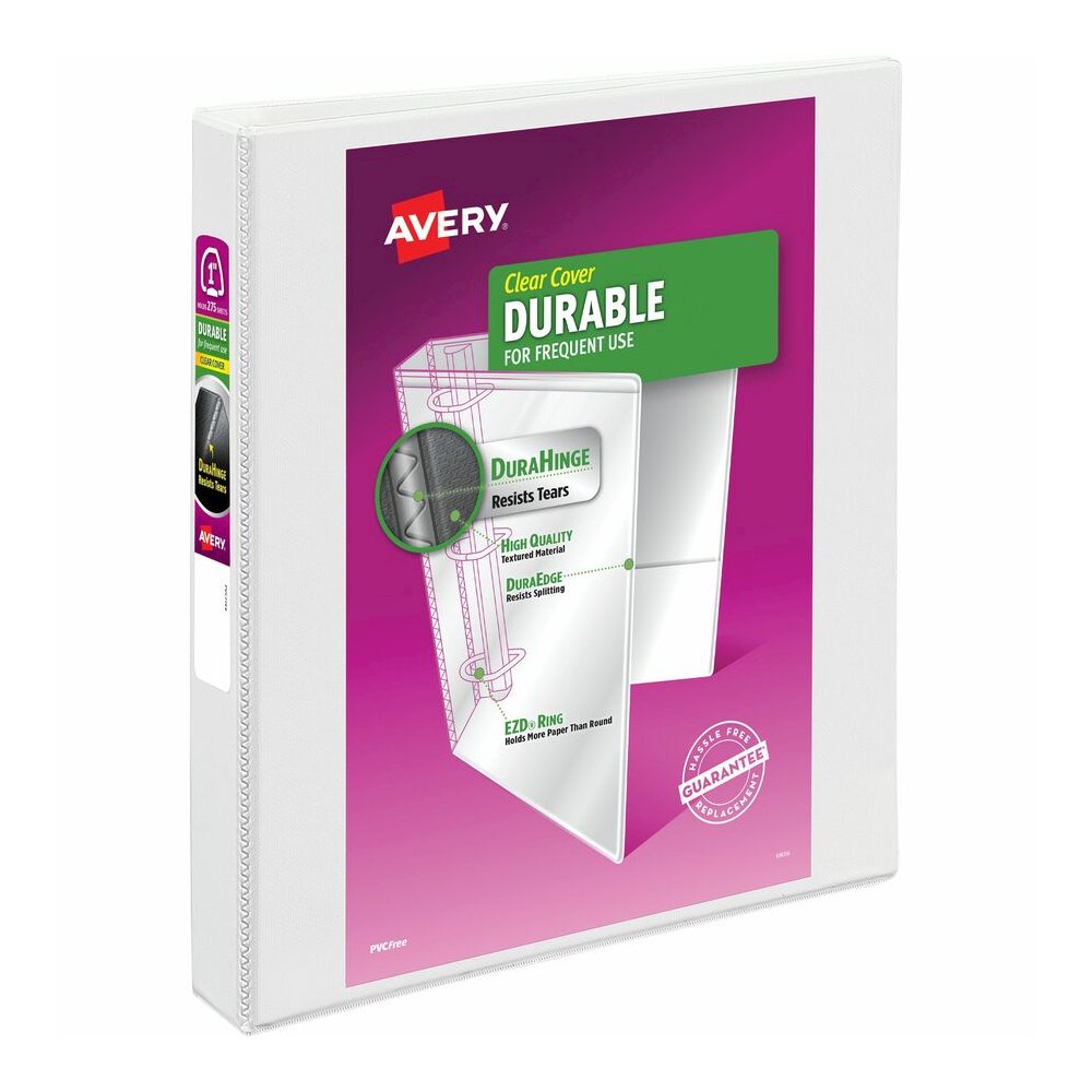 Avery&reg; Durable View Binder - EZD Rings - 1" Binder Capacity - Letter - 8 1/2" x 11" Sheet Size - 275 Sheet Capacity - 3 Ring - Fastener: D-Ring - Pocket: 4, Internal - Poly - White - Recycled - Ea. Picture 6