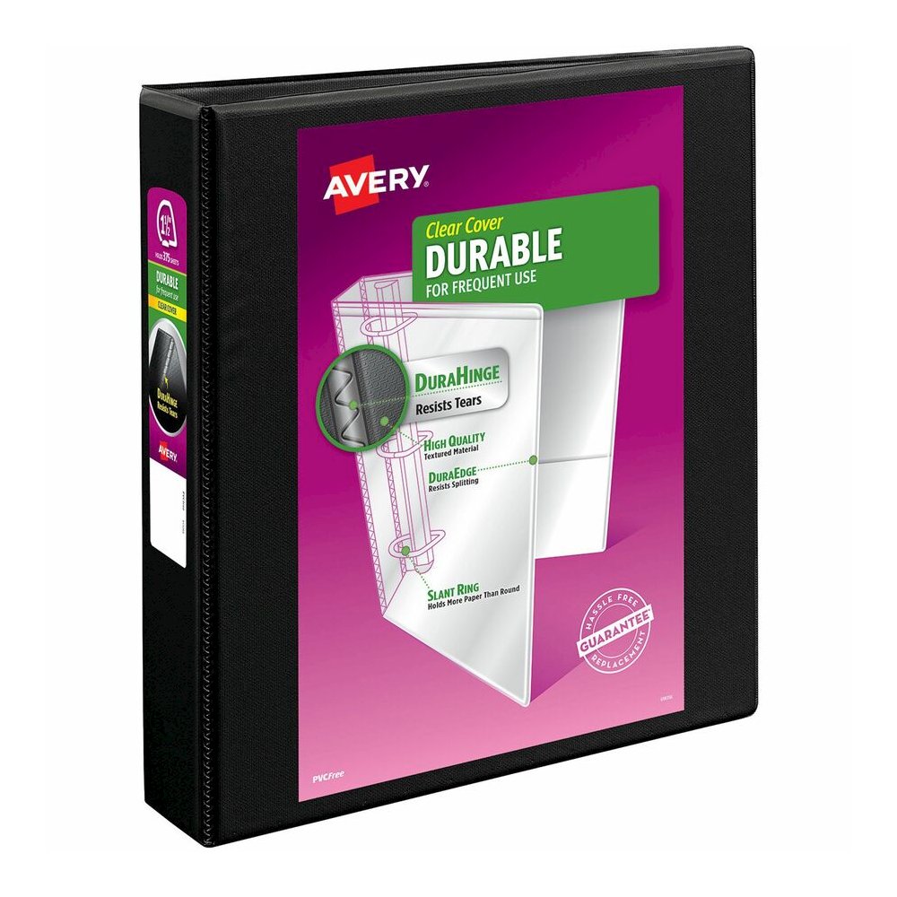 Avery&reg; Durable View Binder - EZD Rings - 1 1/2" Binder Capacity - Letter - 8 1/2" x 11" Sheet Size - 400 Sheet Capacity - 3 Ring - Fastener: D-Ring - Pocket: 4, Internal - Poly - Black - Recycled . Picture 2