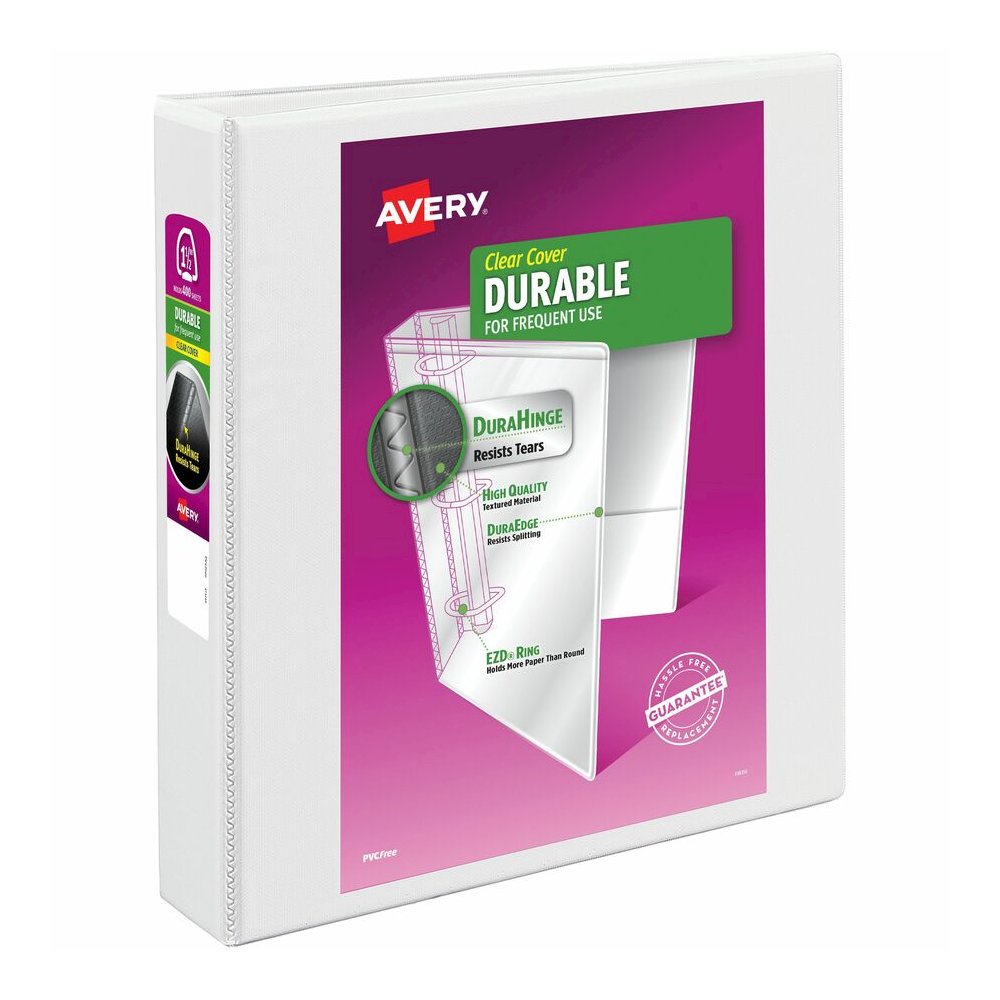 Avery&reg; Durable View Binder - EZD Rings - 1 1/2" Binder Capacity - Letter - 8 1/2" x 11" Sheet Size - 400 Sheet Capacity - 3 Ring - Fastener: D-Ring - Pocket: 2, Internal - Poly - White - Recycled . Picture 2