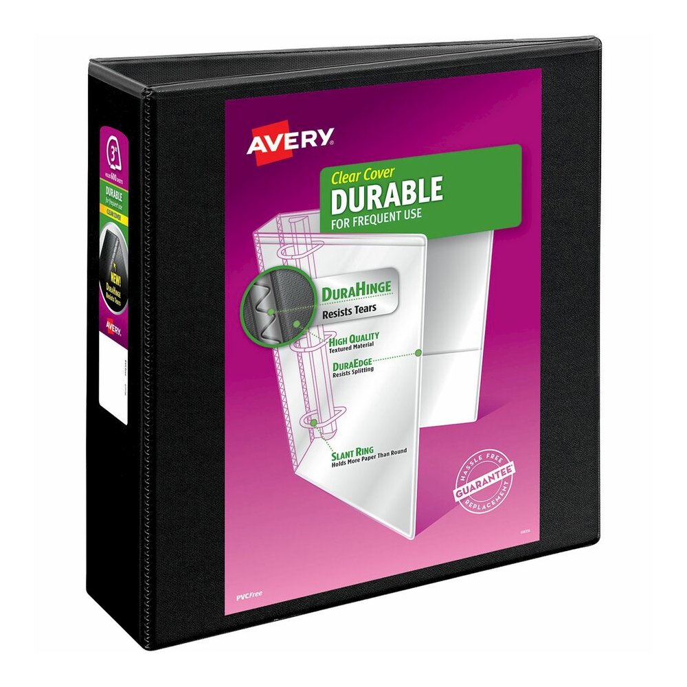 Avery&reg; Durable View Binder - EZD Rings - 3" Binder Capacity - Letter - 8 1/2" x 11" Sheet Size - 670 Sheet Capacity - 3 Ring - Fastener: D-Ring - Pocket: 4, Internal - Poly - Black - Recycled - Ea. Picture 5