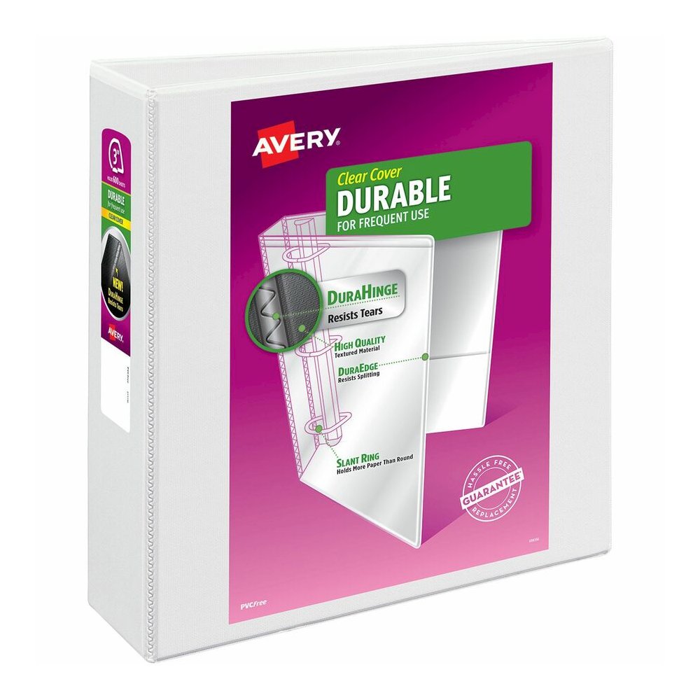 Avery&reg; Durable View Binder - EZD Rings - 3" Binder Capacity - Letter - 8 1/2" x 11" Sheet Size - 670 Sheet Capacity - 3 Ring - Fastener: D-Ring - Pocket: 4, Internal - Poly - White - Recycled - Ea. Picture 5