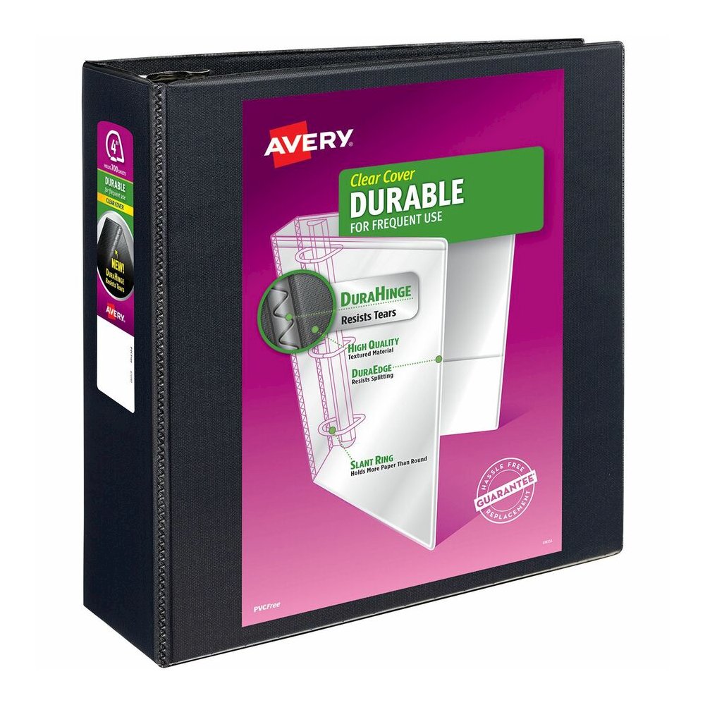 Avery&reg; Durable View Binder - EZD Rings - 4" Binder Capacity - Letter - 8 1/2" x 11" Sheet Size - 780 Sheet Capacity - 3 Ring - Fastener: D-Ring - Pocket: 4, Internal - Poly - Black - Recycled - Ea. Picture 4