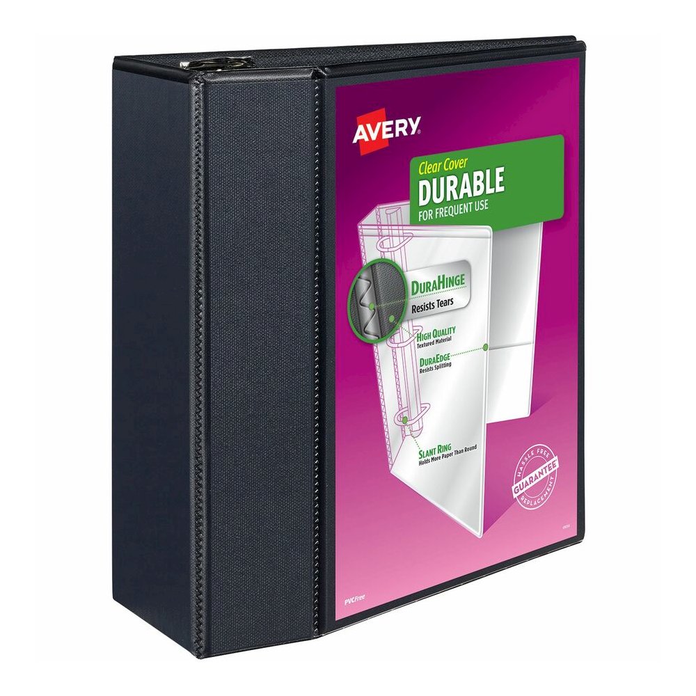 Avery&reg; Durable View Binder - EZD Rings - 5" Binder Capacity - Letter - 8 1/2" x 11" Sheet Size - 1050 Sheet Capacity - 3 Ring - Fastener: D-Ring - Pocket: 4, Internal - Poly - Black - Recycled - E. Picture 4