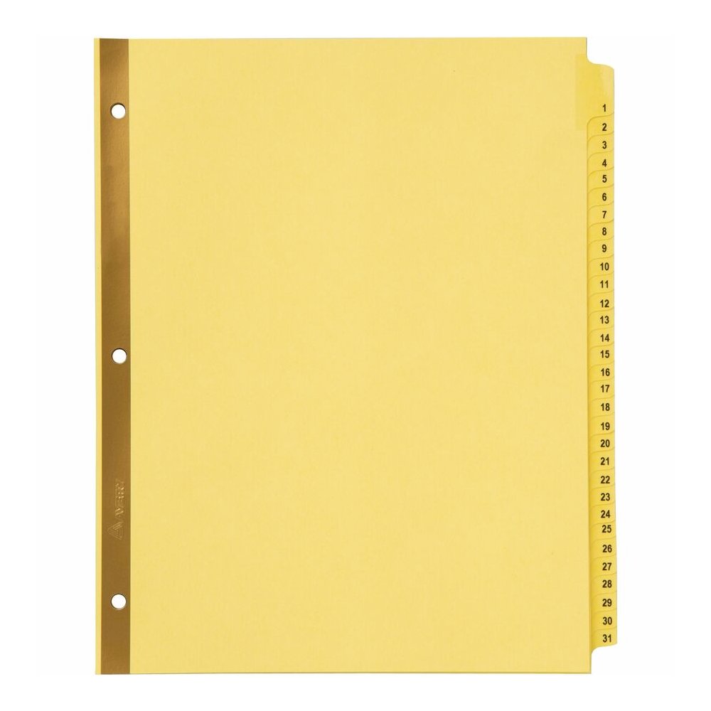 Avery&reg; Laminated Dividers - Gold Reinforced - 31 x Divider(s) - Printed Tab(s) - Digit - 1-31 - 31 Tab(s)/Set - 8.5" Divider Width x 11" Divider Length - Letter - 3 Hole Punched - Buff Paper Divid. Picture 3