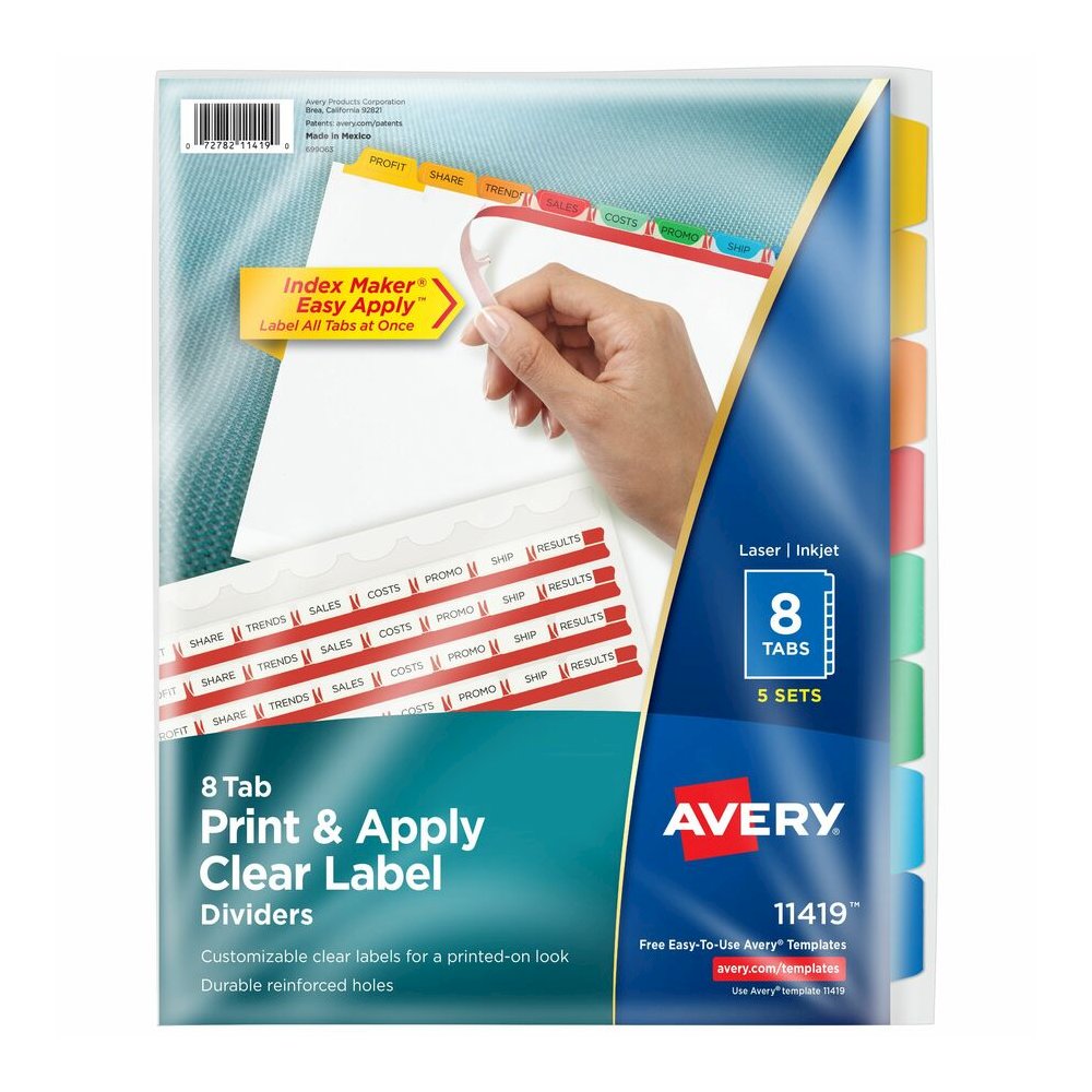 Avery&reg; Index Maker Index Divider - 40 x Divider(s) - 8 Tab(s) - 8 - 8 Tab(s)/Set - 8.5" Divider Width x 11" Divider Length - 3 Hole Punched - White Paper Divider - Multicolor Paper Tab(s) - Custom. Picture 4