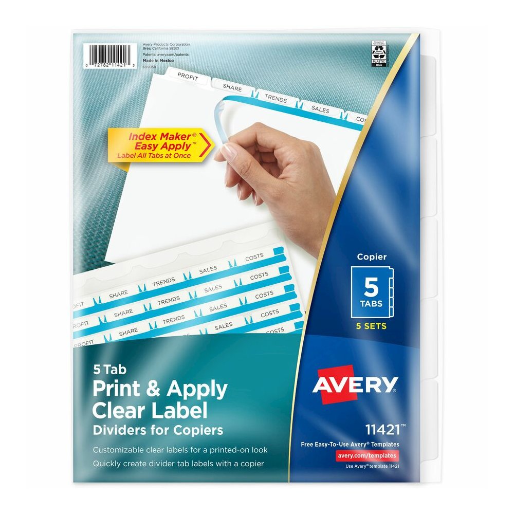 Avery&reg; Print & Apply Clear Label Dividers - Index Maker Easy Peel Printable Labels - 5 x Divider(s) - Blank Tab(s) - 5 Tab(s)/Set - 8.5" Divider Width x 11" Divider Length - Letter - White Divider. Picture 6