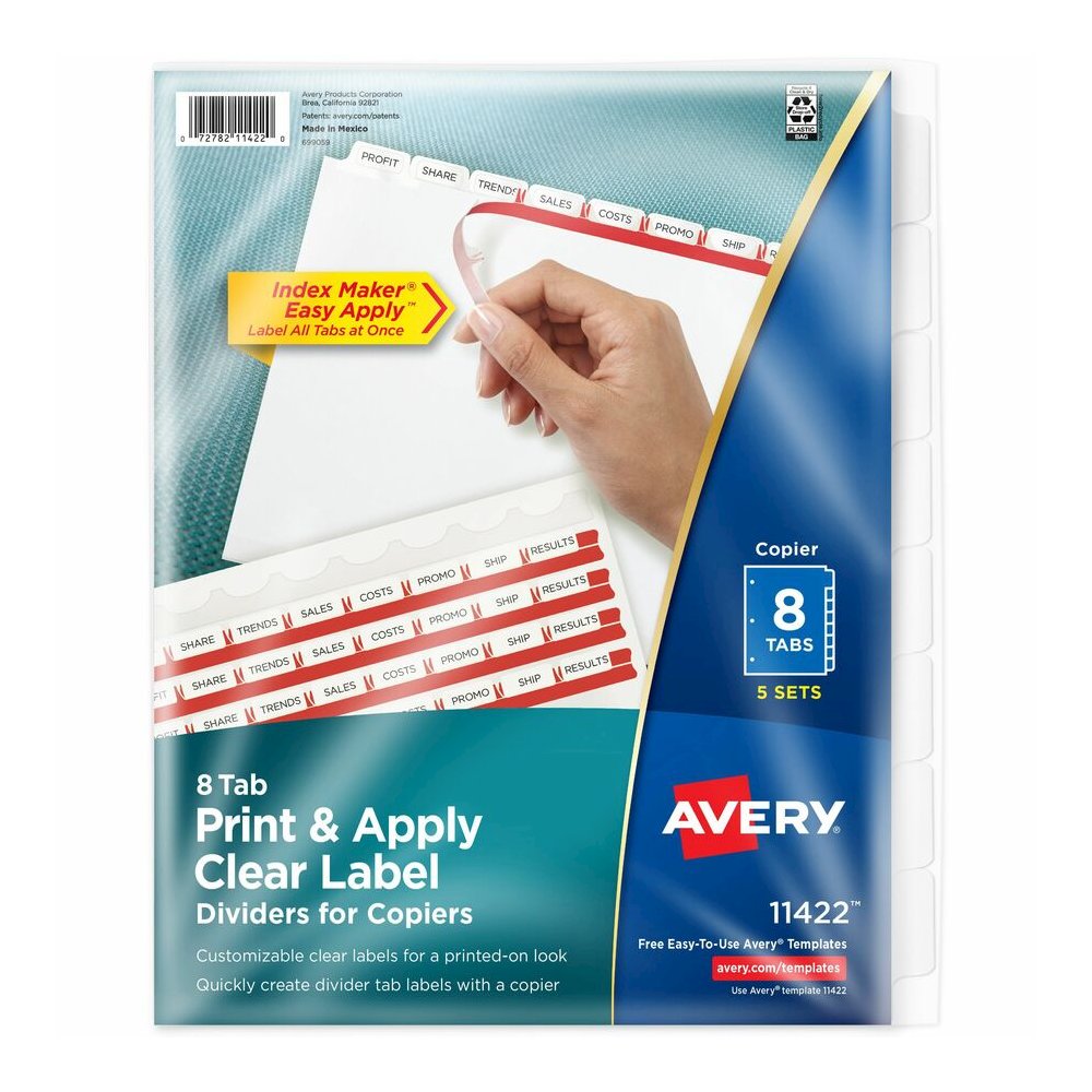 Avery&reg; Print & Apply Clear Label Dividers - Index Maker Easy Peel Printable Labels - 8 Blank Tab(s) - 8 Tab(s)/Set - 8.5" Divider Width x 11" Divider Length - Letter - White Divider - White Tab(s). Picture 7