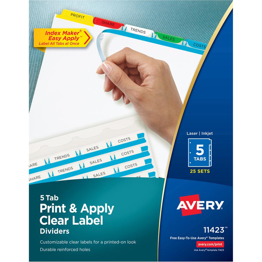 Avery&reg; Index Maker Index Divider - 125 x Divider(s) - 5 - 5 Tab(s)/Set - 8.5" Divider Width x 11" Divider Length - 3 Hole Punched - White Paper Divider - Multicolor Paper Tab(s) - 1 Box. Picture 5