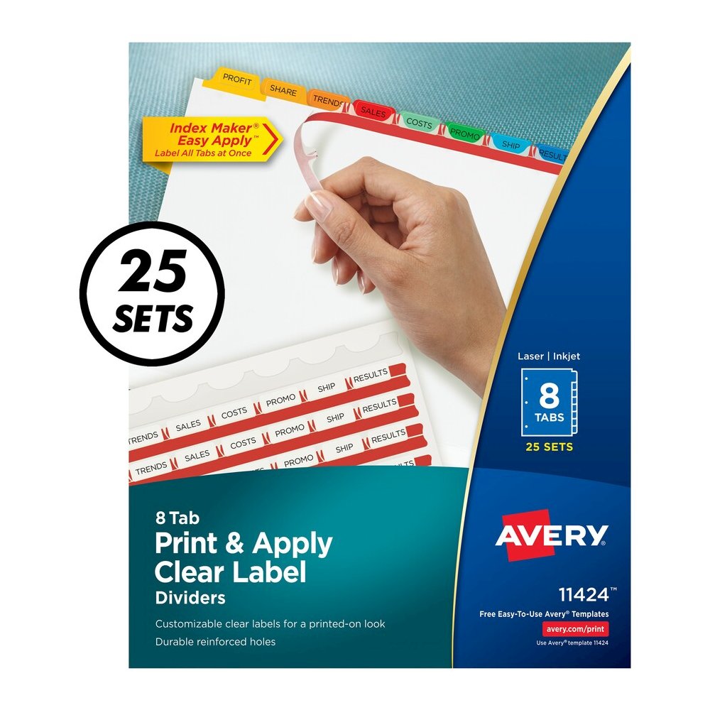 Avery&reg; Index Maker Index Divider - 200 x Divider(s) - 8 - 8 Tab(s)/Set - 8.5" Divider Width x 11" Divider Length - 3 Hole Punched - White Paper Divider - Multicolor Paper Tab(s) - 1 Box. Picture 3