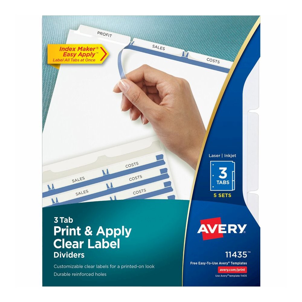 Avery&reg; Print & Apply Clear Label Dividers - Index Maker Easy Apply Label Strip - 15 x Divider(s) - 3 Blank Tab(s) - 3 Tab(s)/Set - 8.5" Divider Width x 11" Divider Length - Letter - 3 Hole Punched. Picture 5