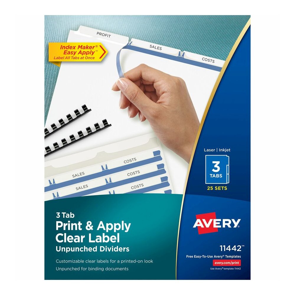 Avery&reg; Print & Apply Label Unpunched Dividers - Index Maker Easy Apply Label Strip - 75 x Divider(s) - 3 Blank Tab(s) - 3 Tab(s)/Set - 8.5" Divider Width x 11" Divider Length - Letter - White Pape. Picture 6
