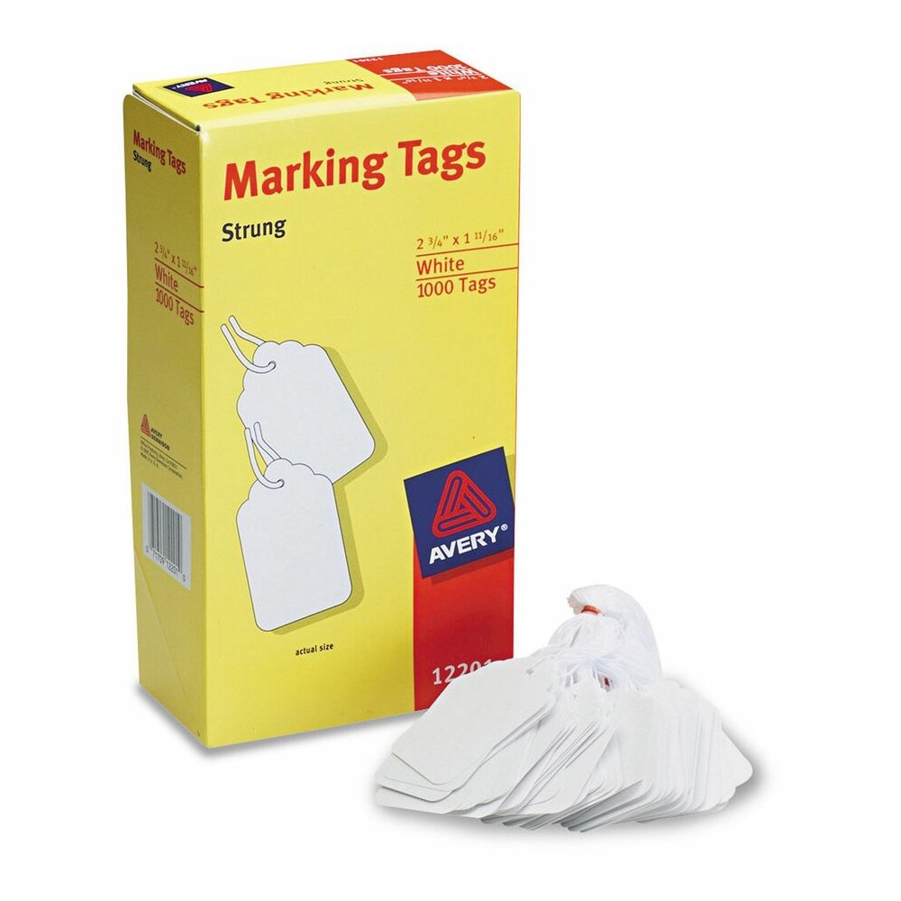 Avery&reg; Marking Tags, Strung, 2-3/4" x 1-11/16" , 1,000 Tags (12201) - 2.75" Length x 1.69" Width - Rectangular - Twine Fastener - Cotton, Polyester - White - 1000 / Box. Picture 2