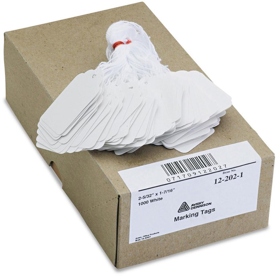Avery&reg; Marking Tags - Strung - 2.16" Length x 1.44" Width - Rectangular - Twine Fastener - 1000 / Box - Cotton, Polyester, Card Stock - White. Picture 4