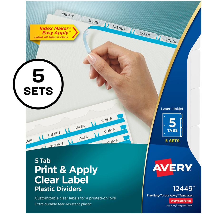 Avery&reg; Index Maker Index Divider - 25 x Divider(s) - Print-on Tab(s) - 5 - 5 Tab(s)/Set - 8.5" Divider Width x 11" Divider Length - 3 Hole Punched - Translucent Plastic Divider - Frosted Clear Pla. Picture 2