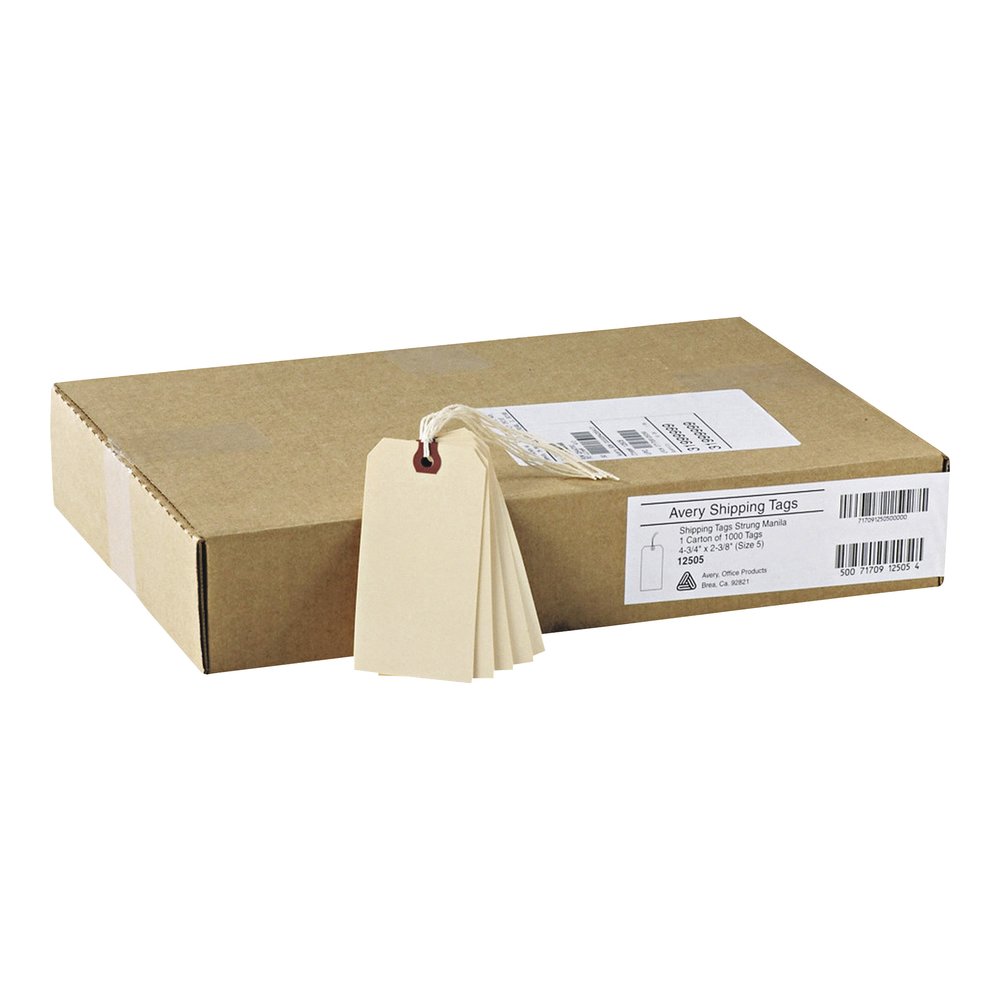 Avery&reg; Strung Manila Shipping Tags - #9 - 4.75" Length x 2.37" Width - Rectangular - String Fastener - Card Stock, Pulp - Manila - 1000 / Box. Picture 2
