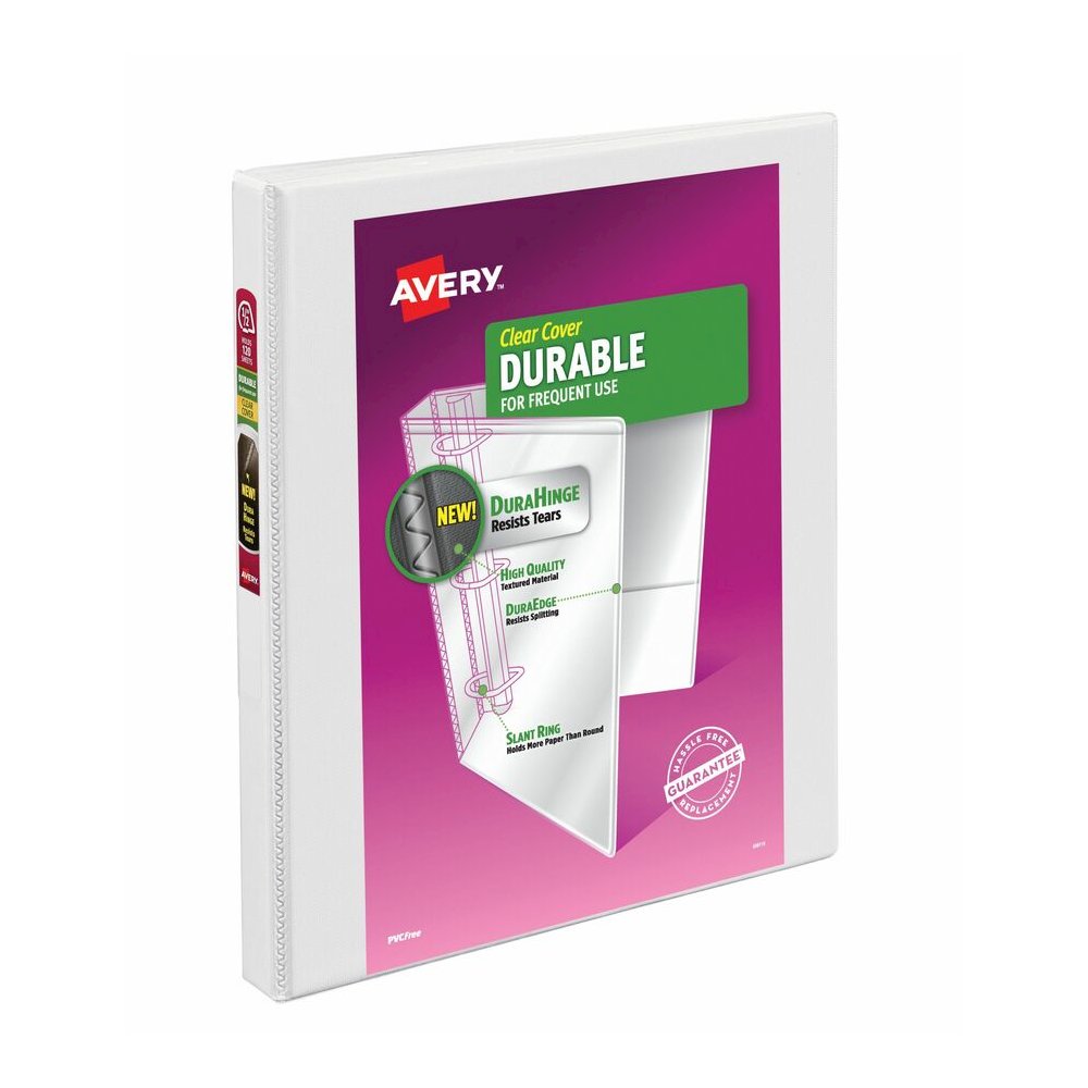 Avery Durable View 3 Ring Binder, 0.5" Slant Rings, 1 White Binder - Avery&reg; Durable View 3 Ring Binder, 0.5" Slant Rings, 1 White Binder (17002). Picture 6