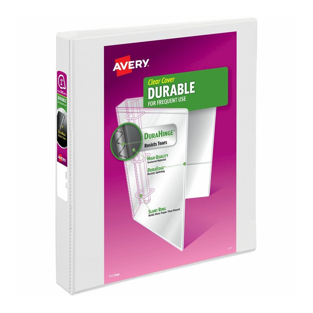 Avery&reg; Durable View 3 Ring Binder - 1" Binder Capacity - Letter - 8 1/2" x 11" Sheet Size - 220 Sheet Capacity - 250 Ring - Fastener: Slant Ring - Pocket: 2, Internal - Polypropylene - White - Rec. Picture 6