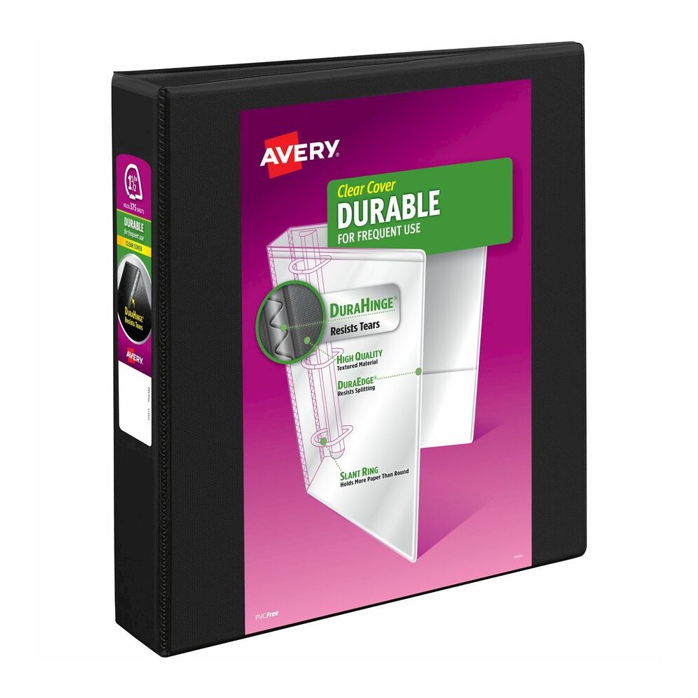 Avery&reg; Durable View 1.5" Binder, Black Binder (17021) - Avery&reg; Durable View 3 Ring Binders, 1.5 Inch Slant Rings, 375-Sheet Capacity, DuraHinge(R), 2.1 Inch Wide Spine, Customizable Clear Cove. Picture 2