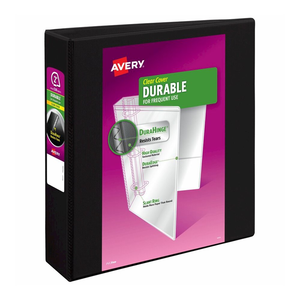 Avery&reg; Durable View 3 Ring Binder, 2" Slant Rings, 1 Black Bind2" , Slant D Rings, Black - 2" Binder Capacity - Letter - 8 1/2" x 11" Sheet Size - 530 Sheet Capacity - 530 x 2" Ring - Fastener: Sl. Picture 2