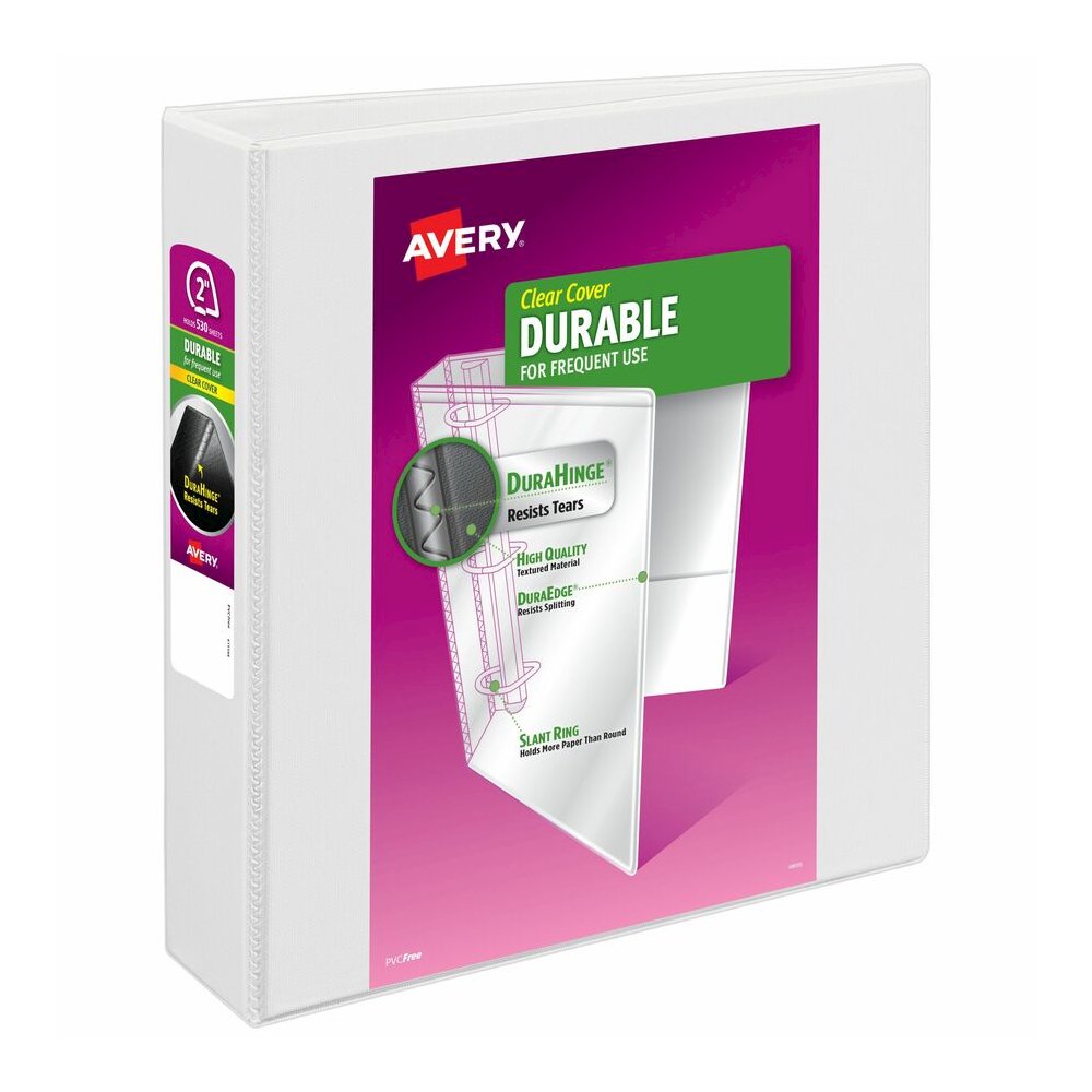 Avery&reg; Durable View Binder 2" , Slant D Rings, White - 2" Binder Capacity - Letter - 8 1/2" x 11" Sheet Size - 530 Sheet Capacity - 530 Ring - Fastener: Slant Ring - Pocket: 2, Internal - Polyprop. Picture 2