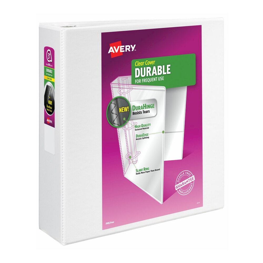 Avery&reg; Durable View Binder 3" , Slant D Rings, White - 3" Binder Capacity - Letter - 8 1/2" x 11" Sheet Size - 635 Sheet Capacity - 635 Ring - Fastener: Slant Ring - Pocket: 2, Internal - Polyprop. Picture 2