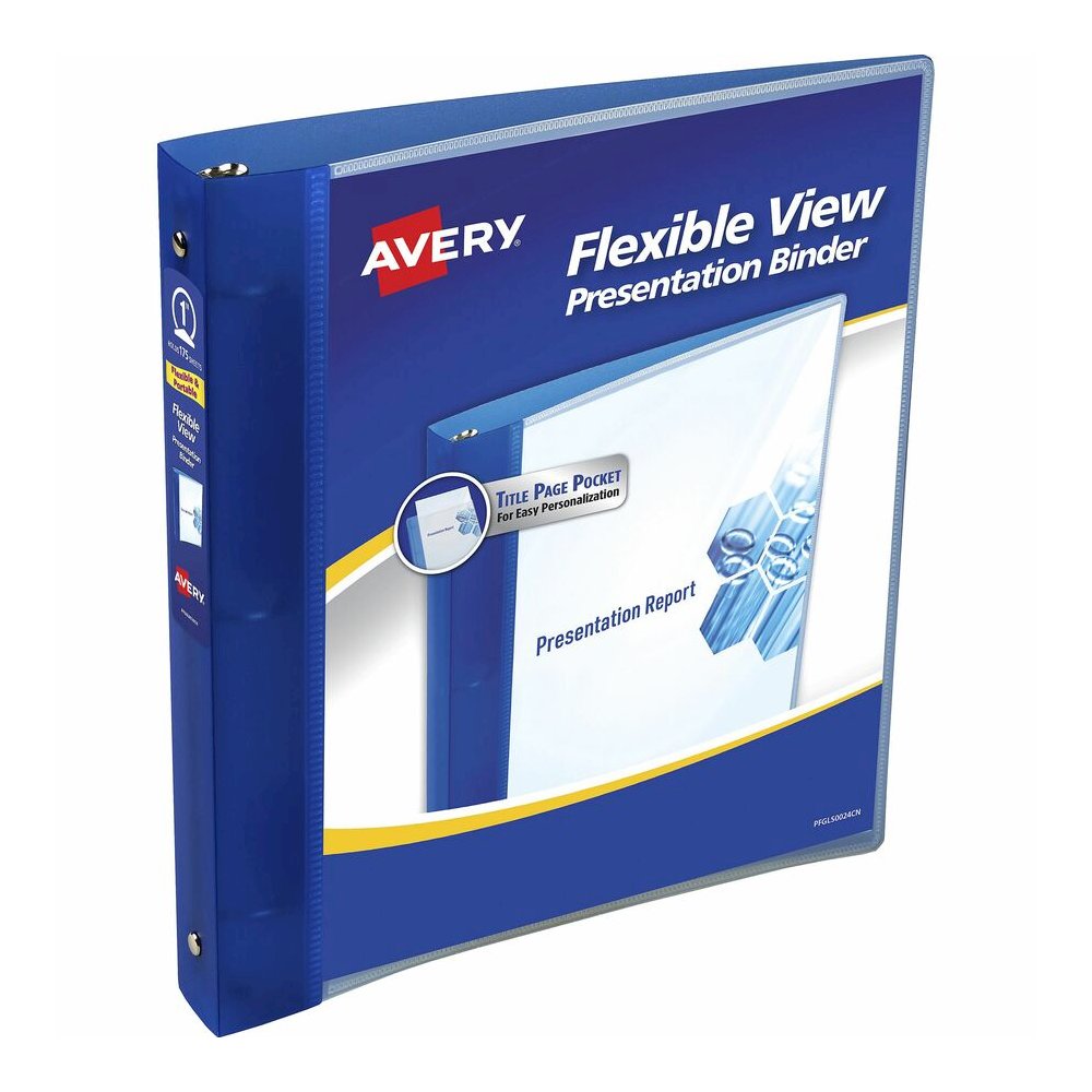 Avery&reg; Flexi-View 3 Ring Binder - 1" Binder Capacity - Letter - 8 1/2" x 11" Sheet Size - 175 Sheet Capacity - 1 2/5" Spine Width - 3 Ring - Fastener: Round Ring - Pocket: 0 - Polypropylene - Blue. Picture 2