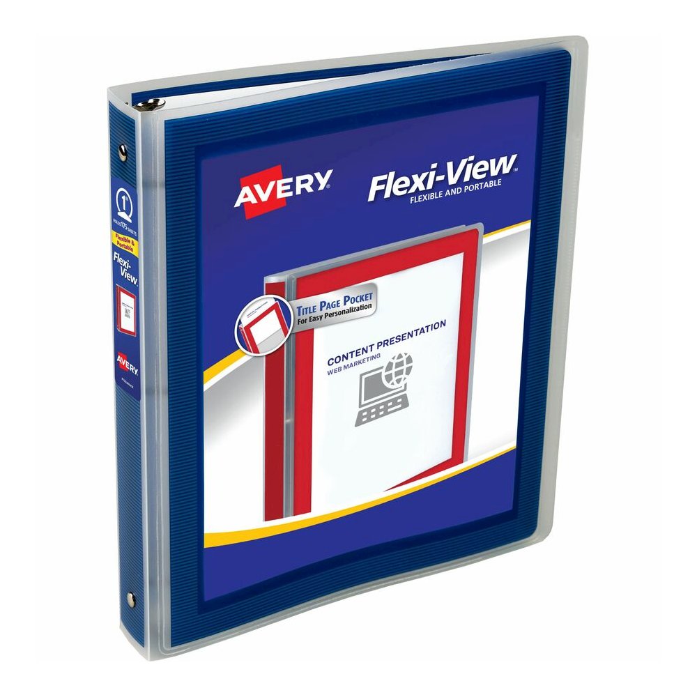 Avery&reg; Flexi-View 3 Ring Binder - 1" Binder Capacity - Letter - 8 1/2" x 11" Sheet Size - 175 Sheet Capacity - 1 2/5" Spine Width - 3 Ring - Fastener: Round Ring - Pocket: 1, Internal - Polypropyl. Picture 3