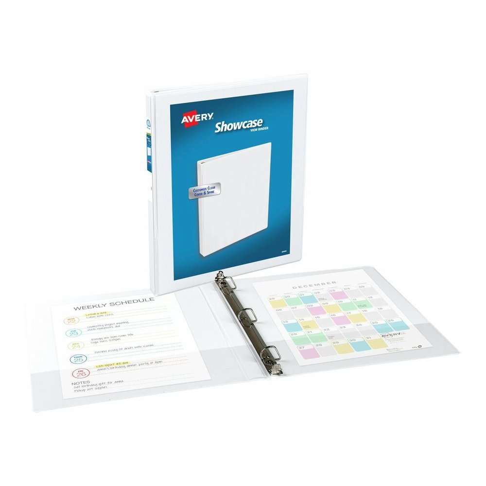 Avery&reg; Showcase Economy View Binder - 1/2" Binder Capacity - Letter - 8 1/2" x 11" Sheet Size - 100 Sheet Capacity - 3 Ring - Fastener: Round Ring - Pocket: 2, Inside Front & Back - White - Clear . Picture 3