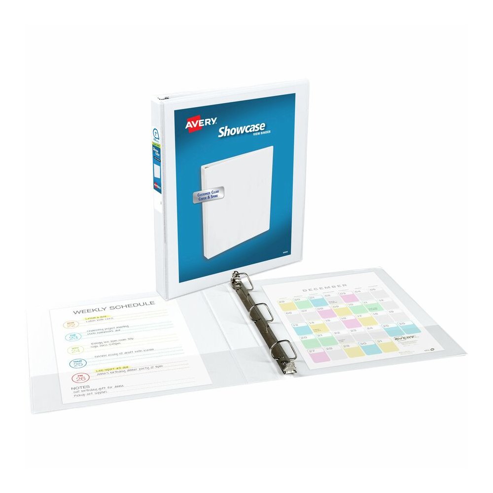Avery&reg; Showcase Economy View Binder - 1" Binder Capacity - Letter - 8 1/2" x 11" Sheet Size - 175 Sheet Capacity - Fastener: Round Ring - Pocket: 2, Inside Front & Back - White - 14.72 oz - Rivet,. Picture 2