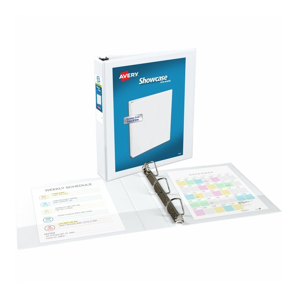 Avery&reg; Showcase Economy View Binder - 1 1/2" Binder Capacity - Letter - 8 1/2" x 11" Sheet Size - 275 Sheet Capacity - 3 Ring - Fastener: Round Ring - Pocket: 2, Inside Front & Back - White - Clea. Picture 2