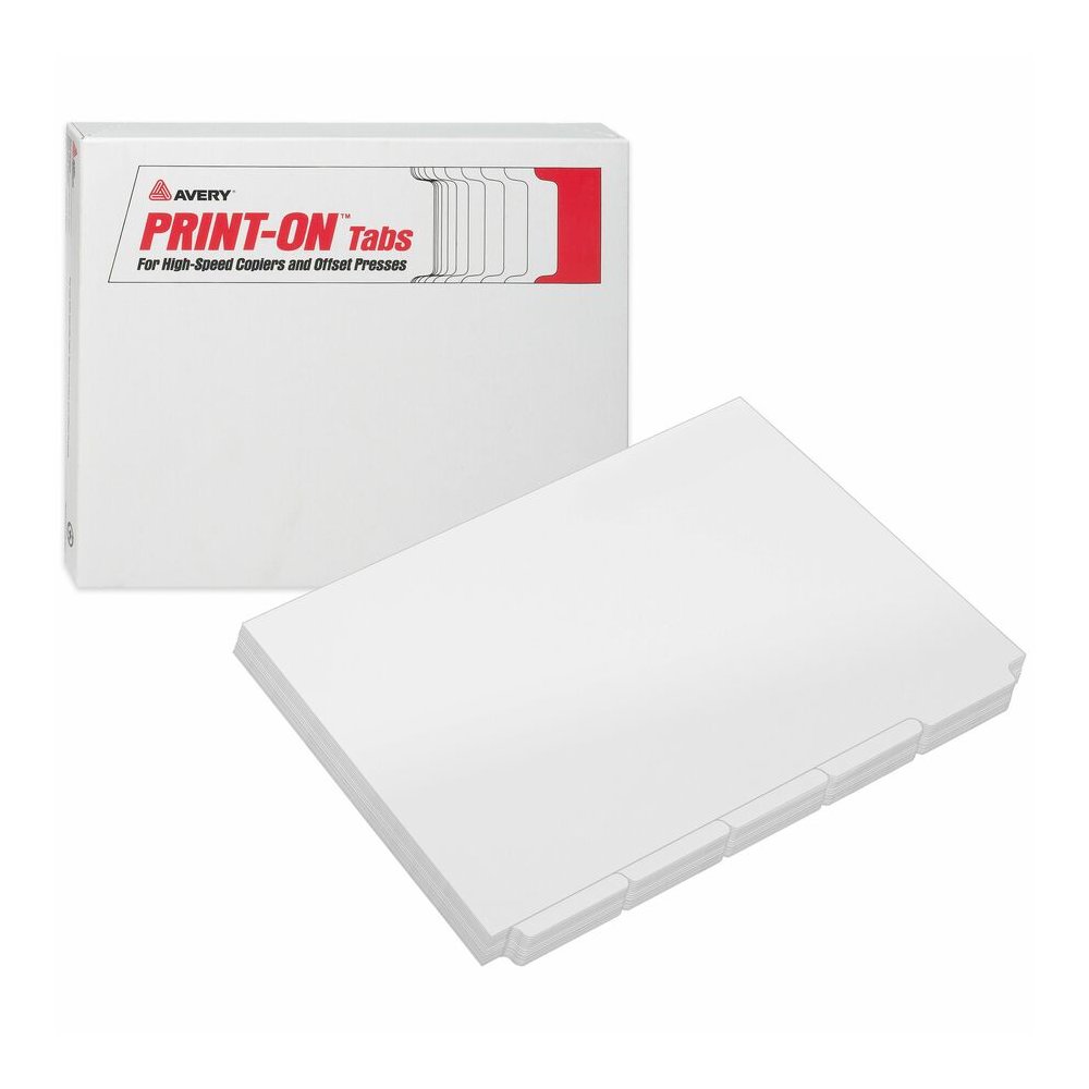 Avery&reg; Print-On Tabs for High-Speed Copiers and Offset Presses, 5 Tabs - 150 x Divider(s) - 150 Print-on Tab(s) - 5 - 5 Tab(s)/Set - 8.5" Divider Width x 11" Divider Length - White Paper Divider -. Picture 2