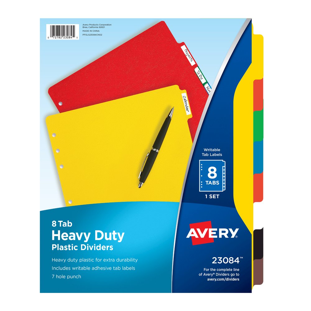 Avery&reg; Plastic Tab Dividers w/ White Labels - 8 x Divider(s) - 8 Tab(s) - 8 - 8 Tab(s)/Set - 8.5" Divider Width x 11" Divider Length - 7 Hole Punched - Self-adhesive - Multicolor Plastic Divider -. Picture 2