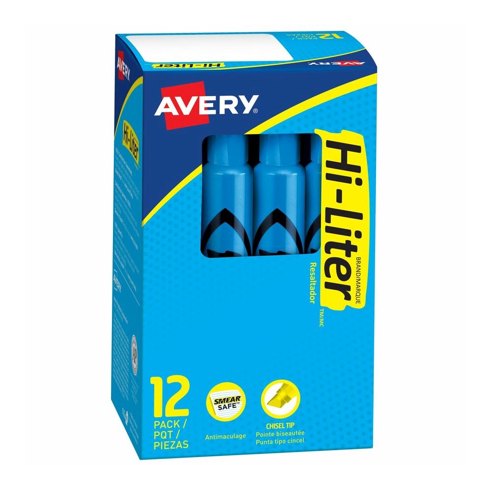 Avery&reg; Hi-Liter, Desk-Style, Fluorescent Blue, 12 Count (24016) - Fluorescent Blue Ink - Water Based - Classroom, Office, School, Home, Planner - 12. Picture 2