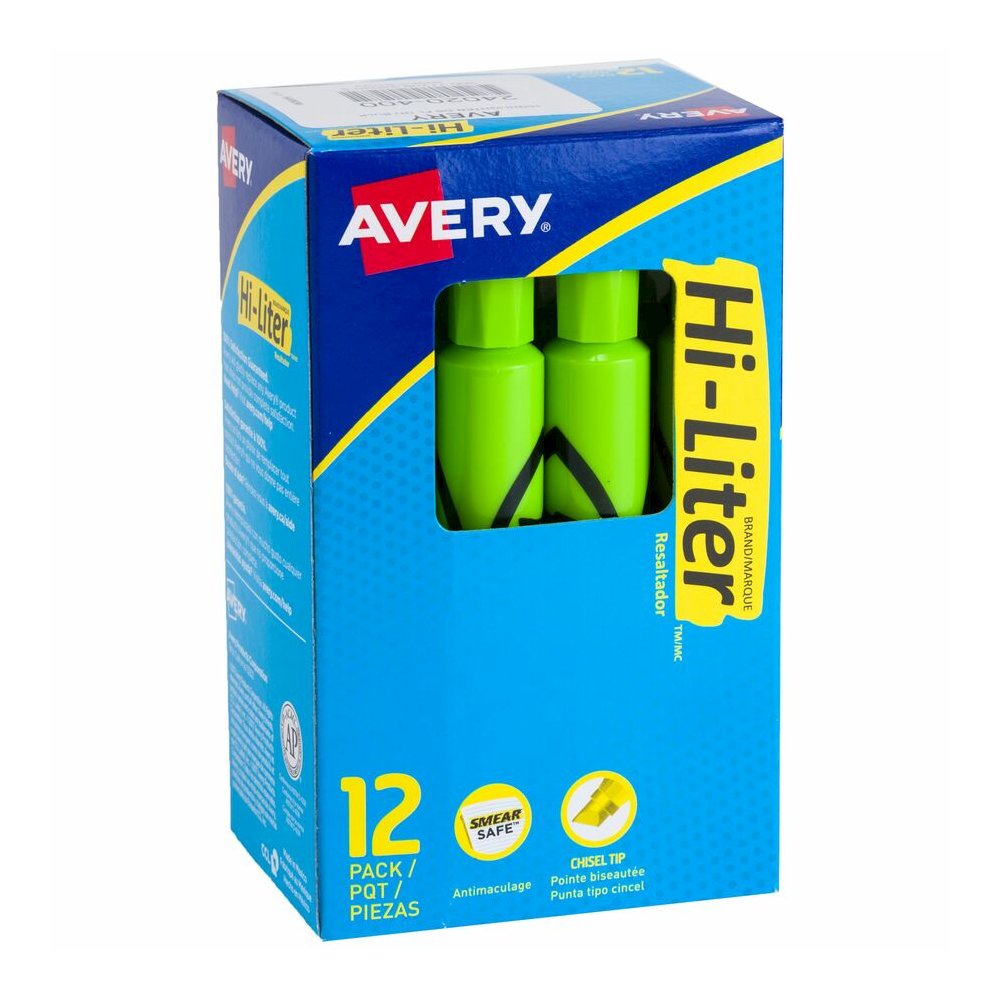 Avery&reg; Hi-Liter, Desk-Style, Fluorescent Green, 12 Count (24020) - Refillable - Washable - Fluorescent Green Ink - Water Based - Green Barrel - Classroom, School, Home, Office, Planner - 12. Picture 2