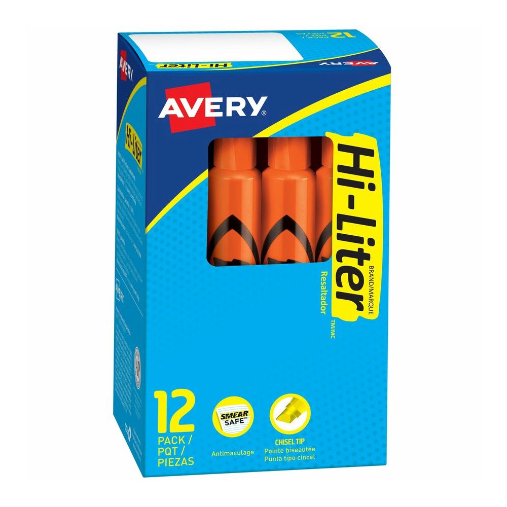 Avery&reg; Hi-Liter Desk-Style, Fluorescent Orange, 12 Count (24050) - Washable - Fluorescent Orange Ink - Water Based - Orange Barrel - Office, Classroom, School, Home, Planner - 1 Dozen. Picture 2