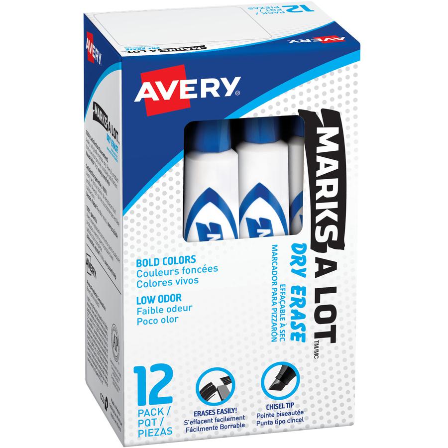 Avery&reg; Marks A Lot Dry Erase Marker, 12 Blue Markers (24406) - Erasable - Washable - Blue Ink - Dry - White Barrel - Home, Classroom, Office, School, Document, Writing - 12. Picture 2