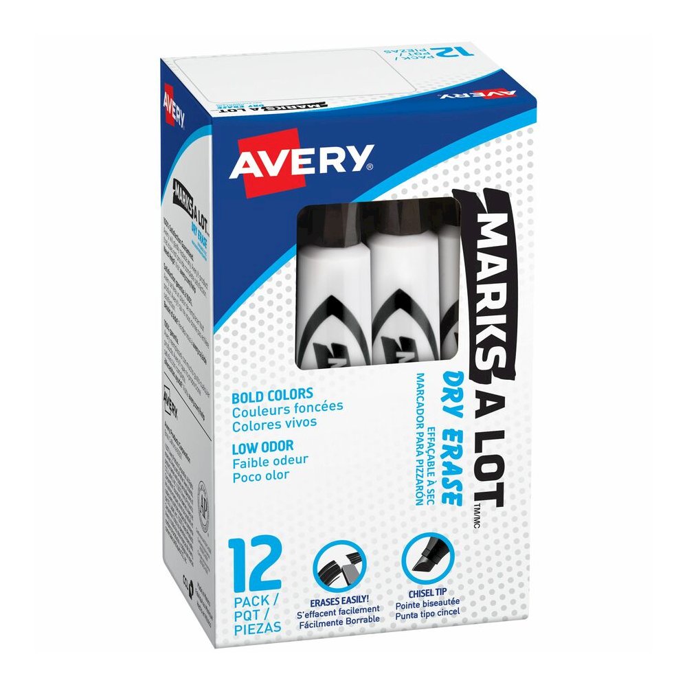 Avery&reg; Marks A Lot Dry Erase Marker, 12 Black Markers (24408) - Erasable - Black Ink - Dry - Home, Classroom, School, Document, Writing, Office - 12. Picture 2