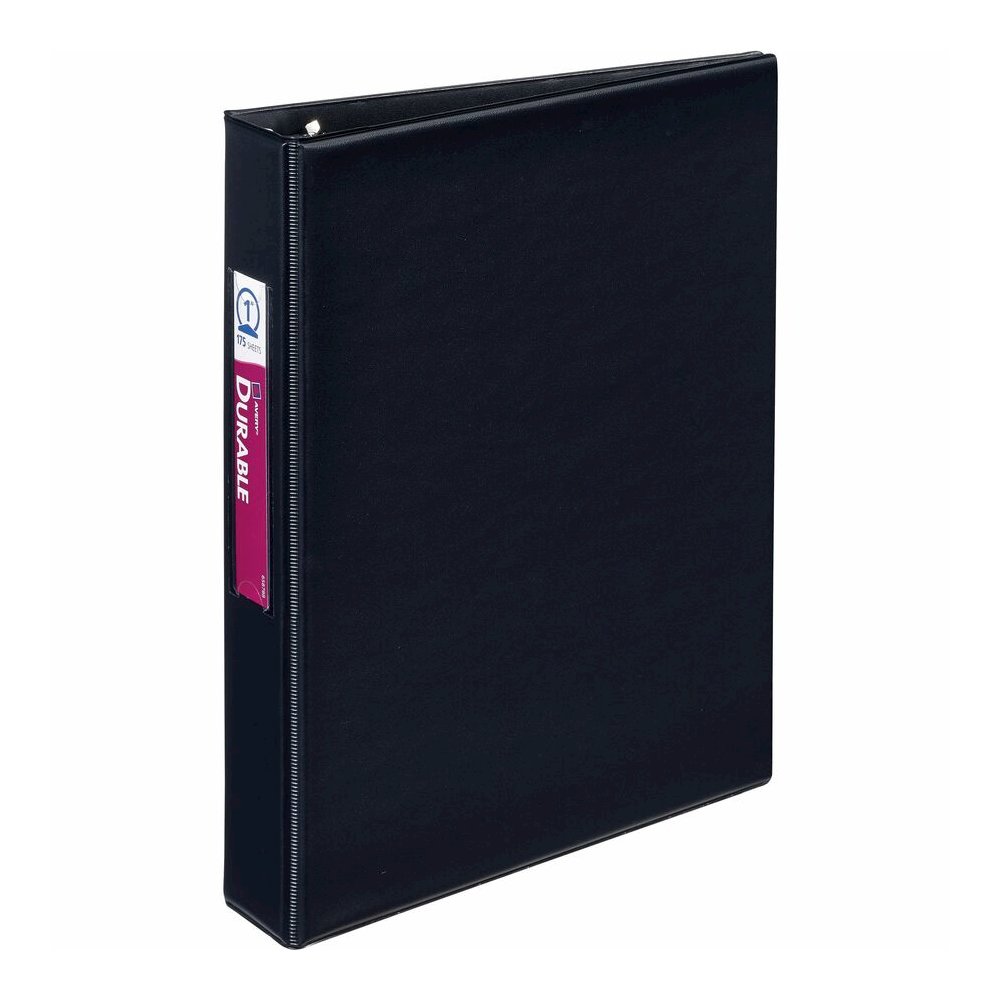 Avery&reg; Mini Durable Binder - 1" Binder Capacity - 8 1/2" x 5 1/2" Sheet Size - 175 Sheet Capacity - 3 Ring - Fastener: Round Ring - Pocket: 2, Internal - Vinyl - Black - Gap-free Ring, Label Holde. Picture 3