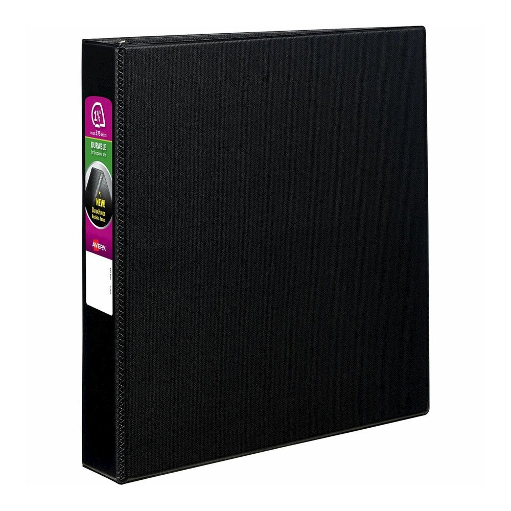 Avery&reg; Durable Binder - DuraHinge - 1 1/2" Binder Capacity - Letter - 8 1/2" x 11" Sheet Size - 375 Sheet Capacity - 3 Ring - Fastener: Slant D-Ring - Pocket: 2, Internal - Black - 1.28 lb - Recyc. Picture 6