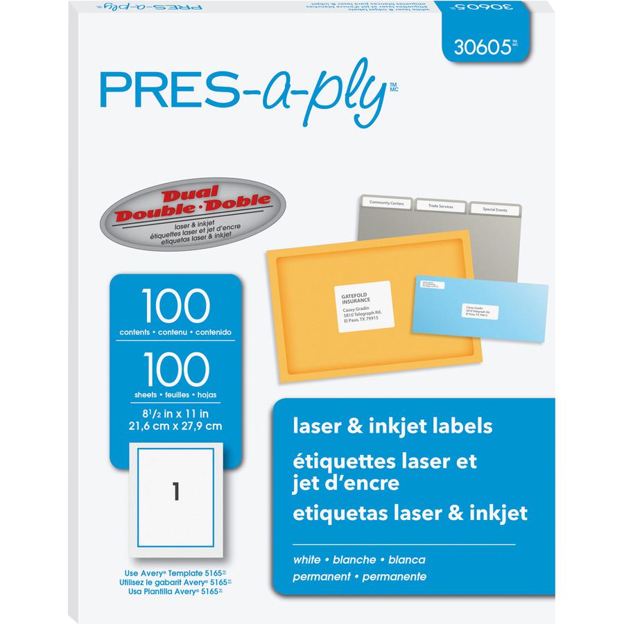PRES-a-ply Labels - 8 1/2" Width x 11" Length - Permanent Adhesive - Rectangle - Laser, Inkjet - White - 1 Box. Picture 6