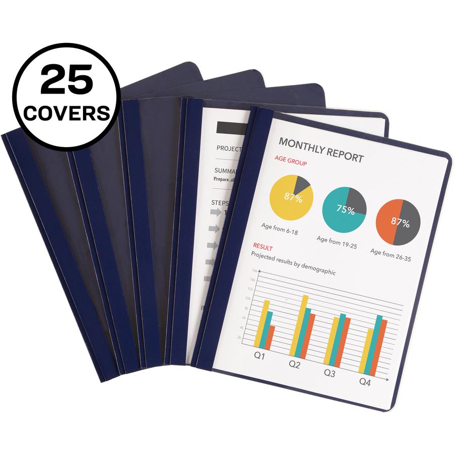 Avery&reg; Letter Report Cover - 8 1/2" x 11" - 20 Sheet Capacity - 3 x Double Prong Fastener(s) - 1/2" Fastener Capacity for Folder - Metal - Dark Blue - 25 / Box. Picture 2