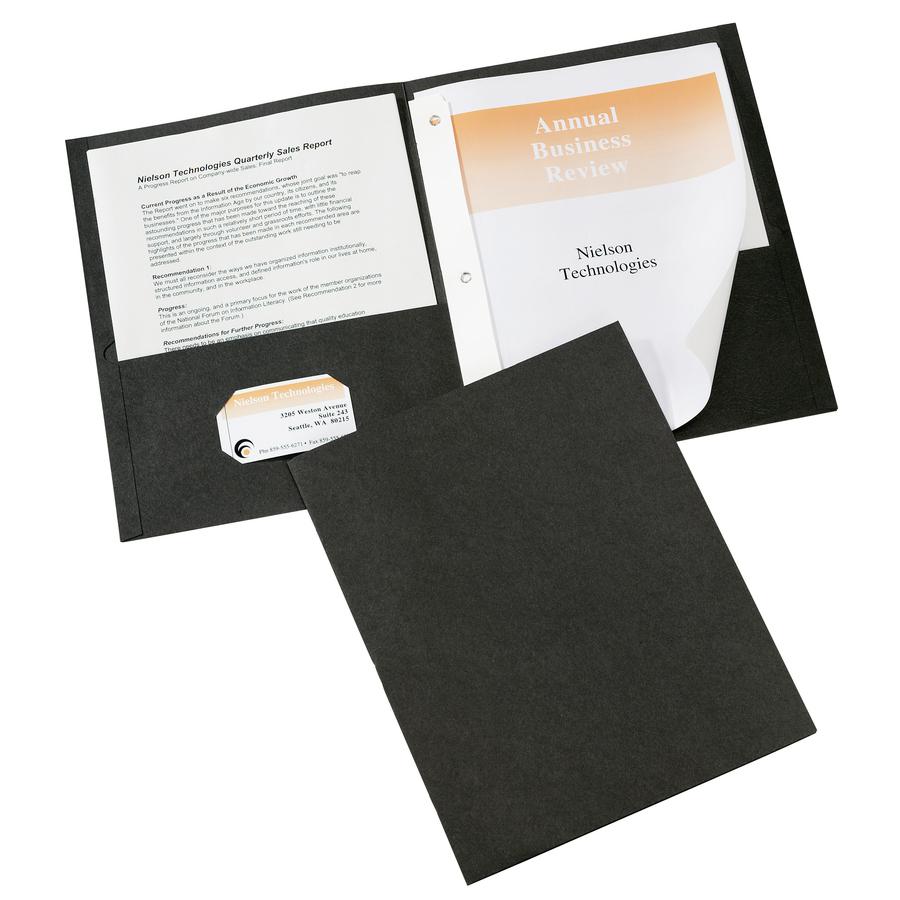 Avery&reg; Letter Report Cover - 8 1/2" x 11" - 70 Sheet Capacity - 3 x Prong Fastener(s) - 1/2" Fastener Capacity for Folder - 2 Internal Pocket(s) - Black - 25 / Box. Picture 3