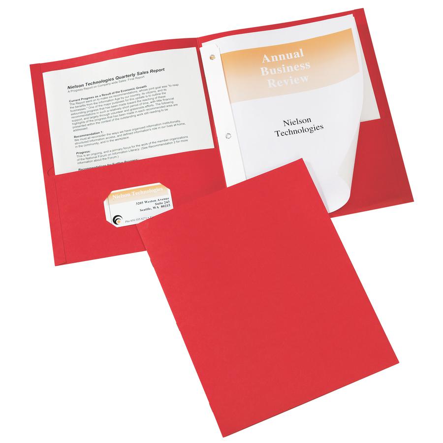 Avery&reg; Letter Report Cover - 8 1/2" x 11" - 70 Sheet Capacity - 3 x Prong Fastener(s) - 1/2" Fastener Capacity for Folder - 2 Internal Pocket(s) - Red - 25 / Box. Picture 3
