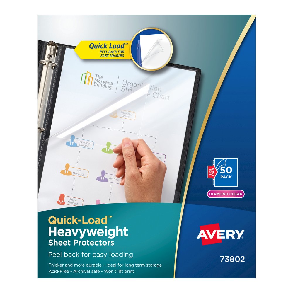 Avery&reg; Quick-Load Sheet Protectors - For Letter 8 1/2" x 11" Sheet - Clear - Polypropylene - 50 / Box. Picture 9