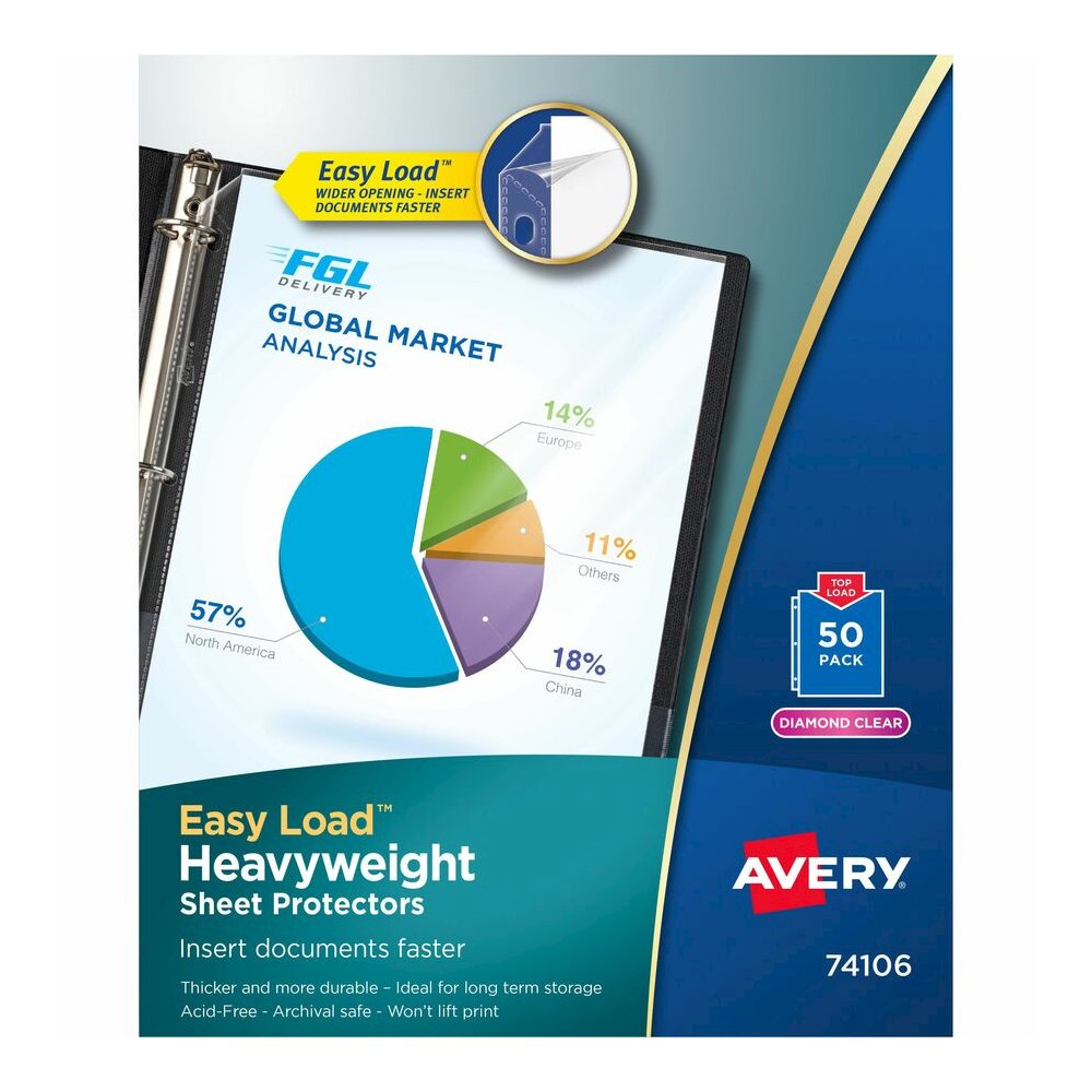 Avery&reg; Heavyweight Sheet Protectors - For Letter 8 1/2" x 11" Sheet - Ring Binder - Diamond Clear - Polypropylene - 50 / Box. Picture 3