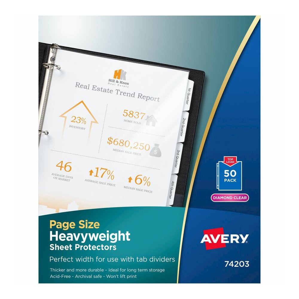Avery&reg; Page Size Sheet Protectors - 1 x Sheet Capacity - For Letter 8 1/2" x 11" Sheet - Ring Binder - Clear - Polypropylene - 50 / Box. Picture 3