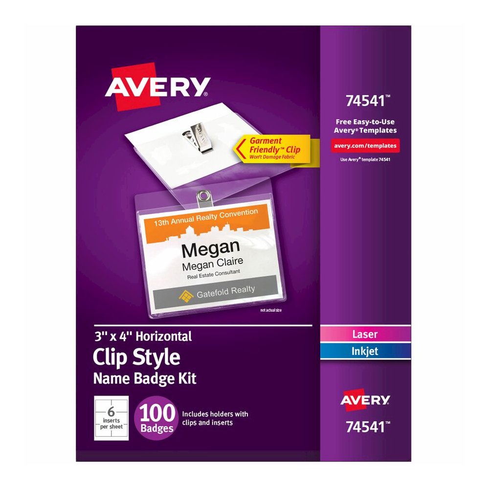 Avery&reg; Clip-Style Name Badges - 4" x 3" - Clip - White, Clear - 1 Box. Picture 6