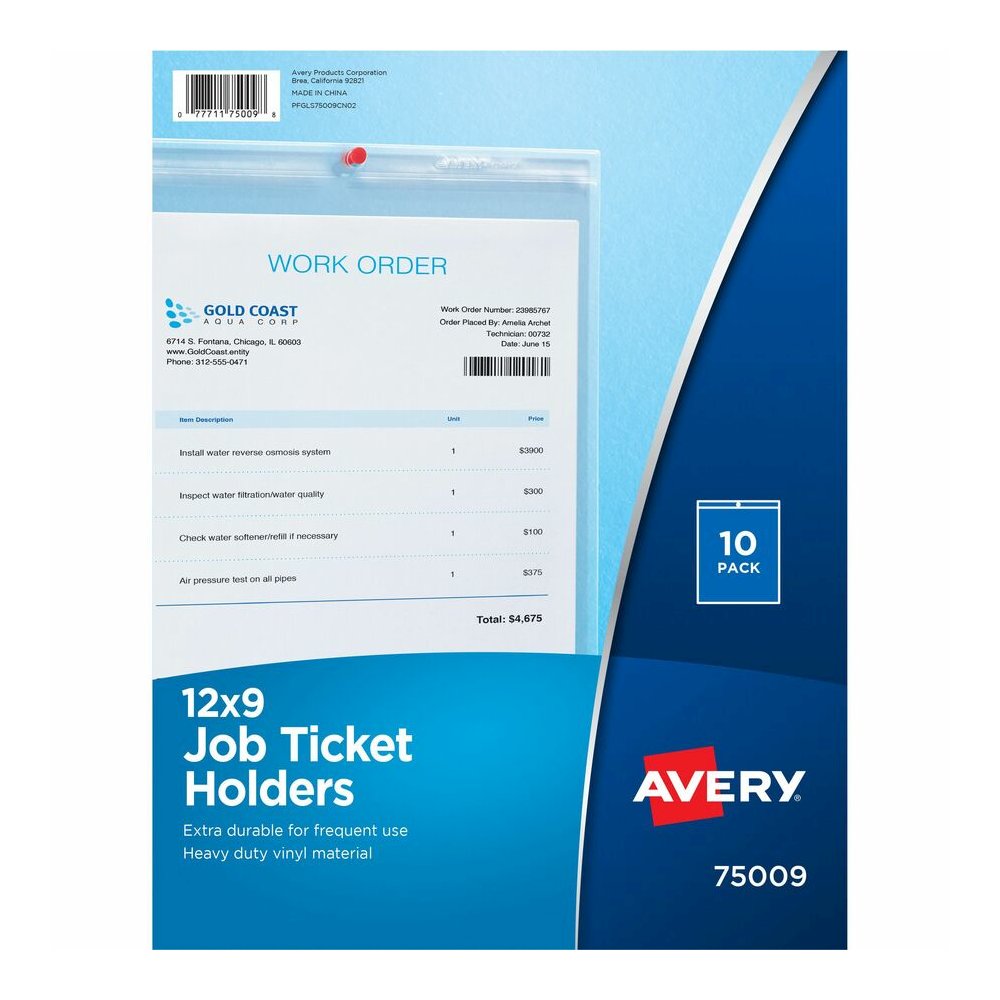Avery&reg; No Vinyl File Pocket - 9" x 12" - Vinyl - Clear - Punched, Heavyweight - 10 / Pack. Picture 2